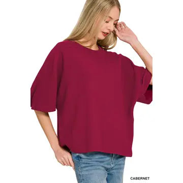Double Knit Short Sleeve Top (CABERNET)