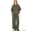 RIBBED ROUND NECK TOP & PANT SET (OLIVE)
